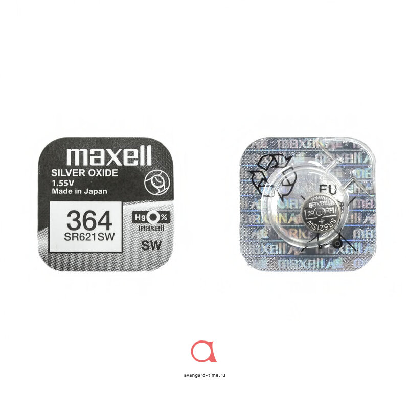 Батарейки для часов MAXELL SR-621SW (364) 1PC 0% Hg Оксид серебра купить оптом
